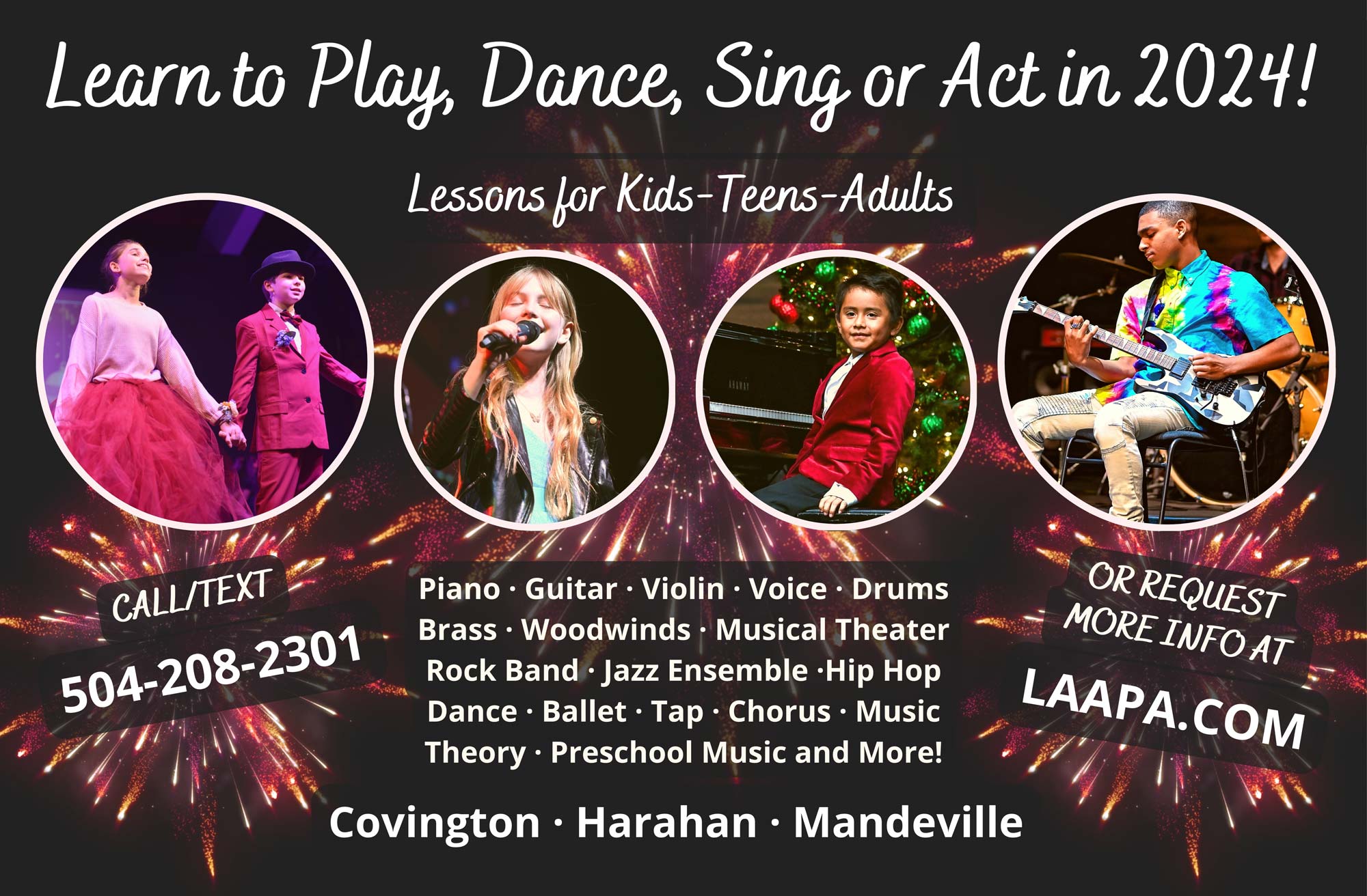 Learn to Play, Dance, Sing, or Act in 2024 in Covington, Harahan, and Mandeville, LA!